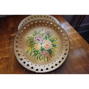 Vintage Terracotta hand painted floral‎ with heart shape border plates-Set of 2